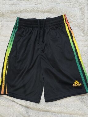 adidas Black Athletic Shorts with Multicolor Trim
